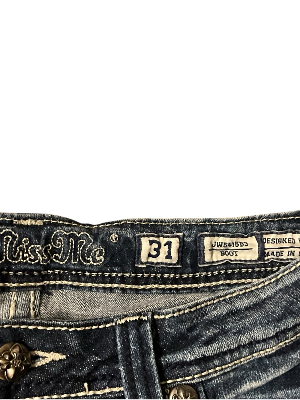 Miss Me Womens Bootcut Jeans 31 Dark Wash Stretch Denim Aztec Embroidered EUC - Picture 7 of 13